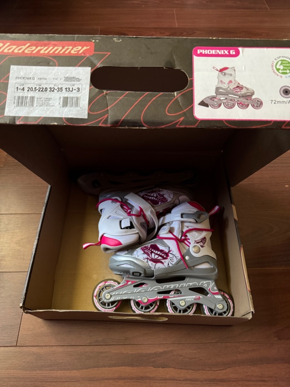 Phoenix G Kids Adjustable Inline Skates in White and Pink